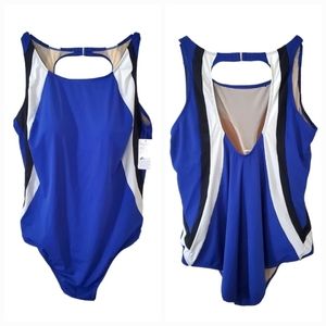 Swimsuits For All Women's One Piece Color Block Blue White Plus Size 34